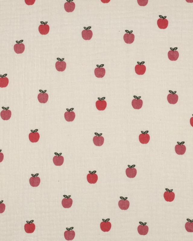 Tissu Double Gaze Ecru Pommes - Mercerine