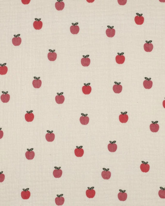 Tissu Double Gaze Ecru Pommes - Mercerine