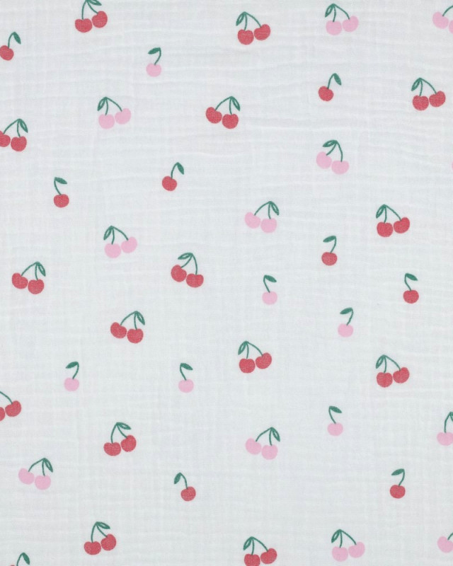 Double Gaze Blanche Petites Cerises - Mercerine