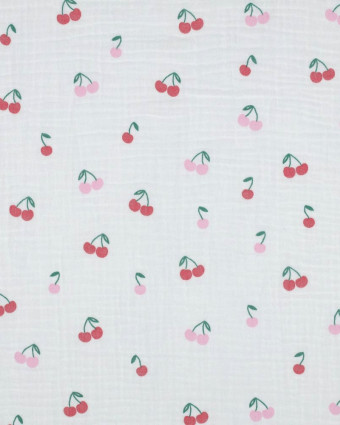 Double Gaze Blanche Petites Cerises - Mercerine