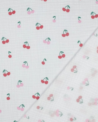 Double Gaze Blanche Petites Cerises - Mercerine