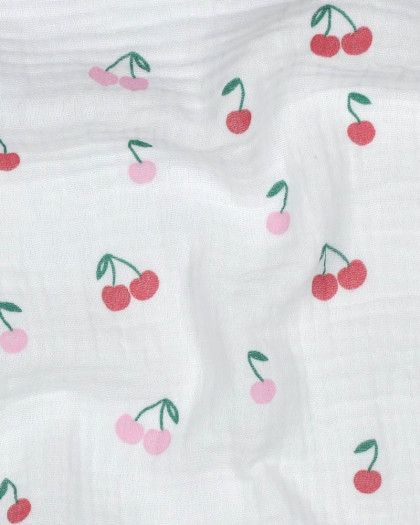 Double Gaze Blanche Petites Cerises - Mercerine