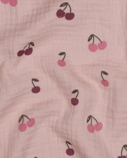 Tissu Double Gaze Vieux Rose Petites Cerises - Mercerine