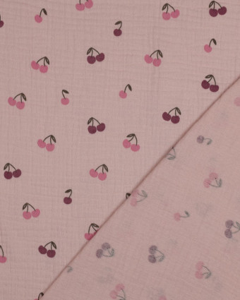 Tissu Double Gaze Vieux Rose Petites Cerises - Mercerine