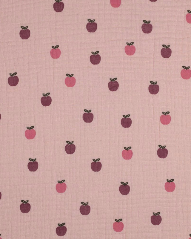 Tissu Double Gaze Vieux Rose Poudré Petites Pommes - Mercerine
