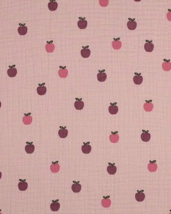 Tissu Double Gaze Vieux Rose Poudré Petites Pommes - Mercerine