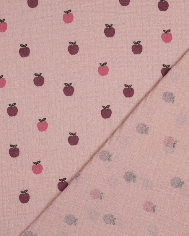 Tissu Double Gaze Vieux Rose Poudré Petites Pommes - Mercerine