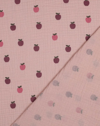 Tissu Double Gaze Vieux Rose Poudré Petites Pommes - Mercerine