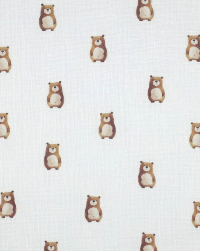 Double Gaze Blanche Petit Ours - Mercerine