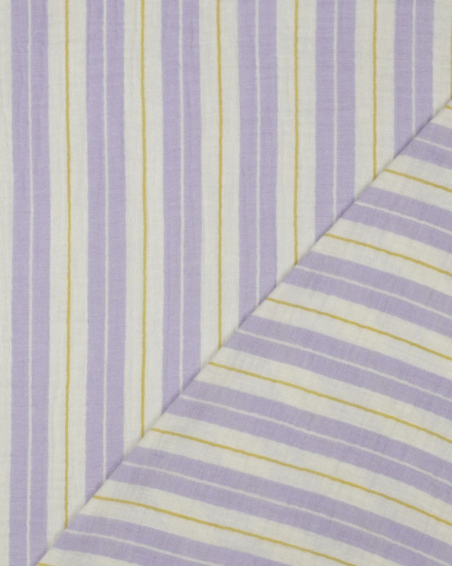 Tissu Double Gaze Rayures Lilas - Mercerine