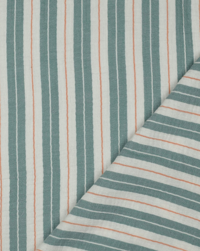 Tissu Double Gaze Rayures Vert Bouteille - Mercerine