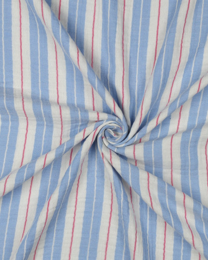 Tissu Double Gaze Rayures  Bleu Ciel - Mercerine