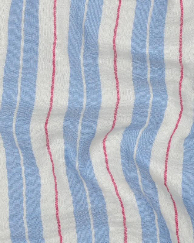 Tissu Double Gaze Rayures  Bleu Ciel - Mercerine