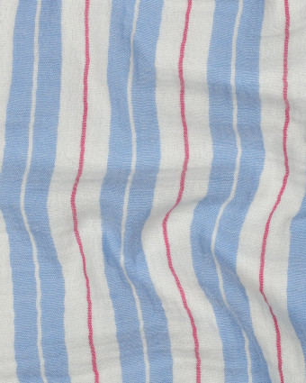 Tissu Double Gaze Rayures  Bleu Ciel - Mercerine