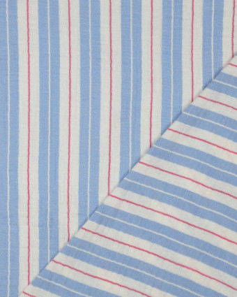 Tissu Double Gaze Rayures  Bleu Ciel - Mercerine