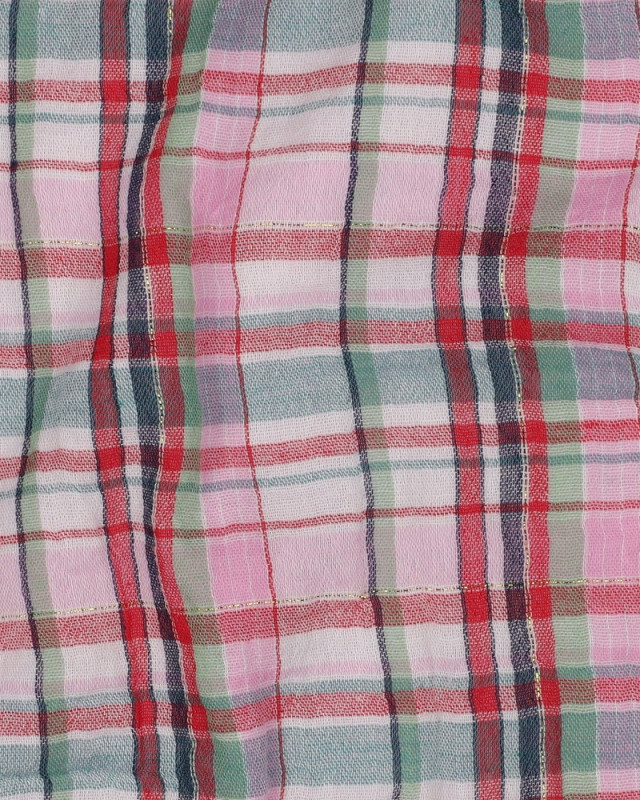 Tissu Double Gaze à Carreaux Rose Touche Lurex Doré - Mercerine