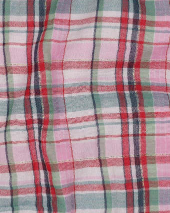 Tissu Double Gaze à Carreaux Rose Touche Lurex Doré - Mercerine