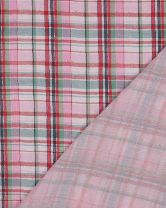 Tissu Double Gaze à Carreaux Rose Touche Lurex Doré - Mercerine