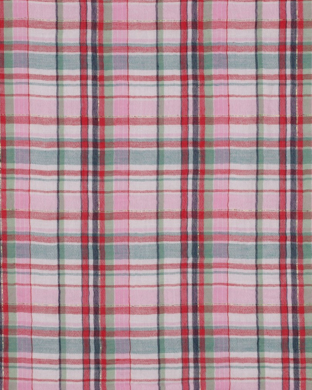 Tissu Double Gaze à Carreaux Rose Touche Lurex Doré - Mercerine