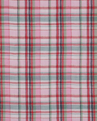 Tissu Double Gaze à Carreaux Rose Touche Lurex Doré - Mercerine
