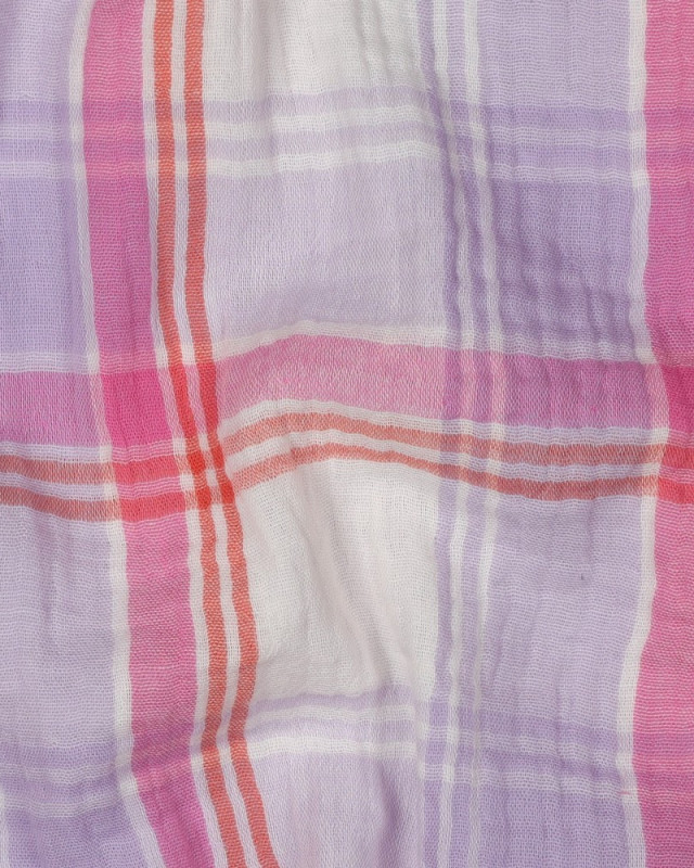 Tissu Double Gaze à Carreaux Tartan Roses et Lilas - Mercerine