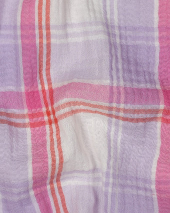 Tissu Double Gaze à Carreaux Tartan Roses et Lilas - Mercerine