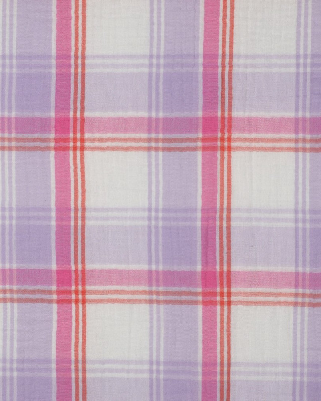 Tissu Double Gaze à Carreaux Tartan Roses et Lilas - Mercerine