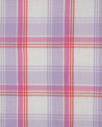 Tissu Double Gaze à Carreaux Tartan Roses et Lilas - Mercerine