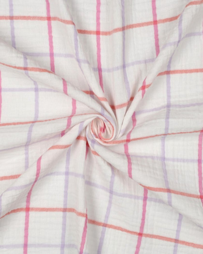 Tissu Double Gaze à Carreaux Roses et Lilas - Mercerine