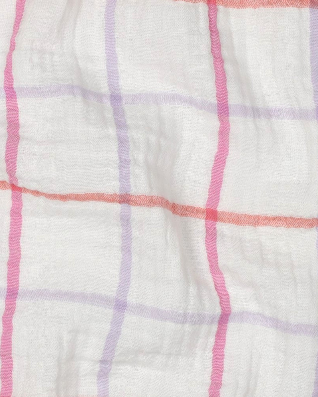 Tissu Double Gaze à Carreaux Roses et Lilas - Mercerine