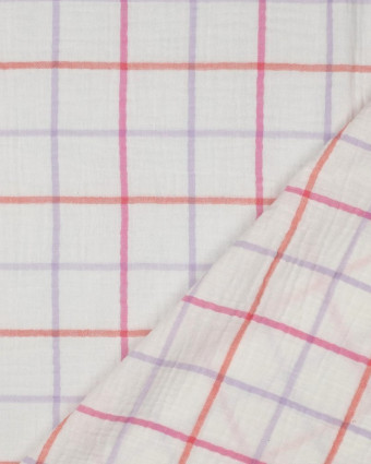 Tissu Double Gaze à Carreaux Roses et Lilas - Mercerine
