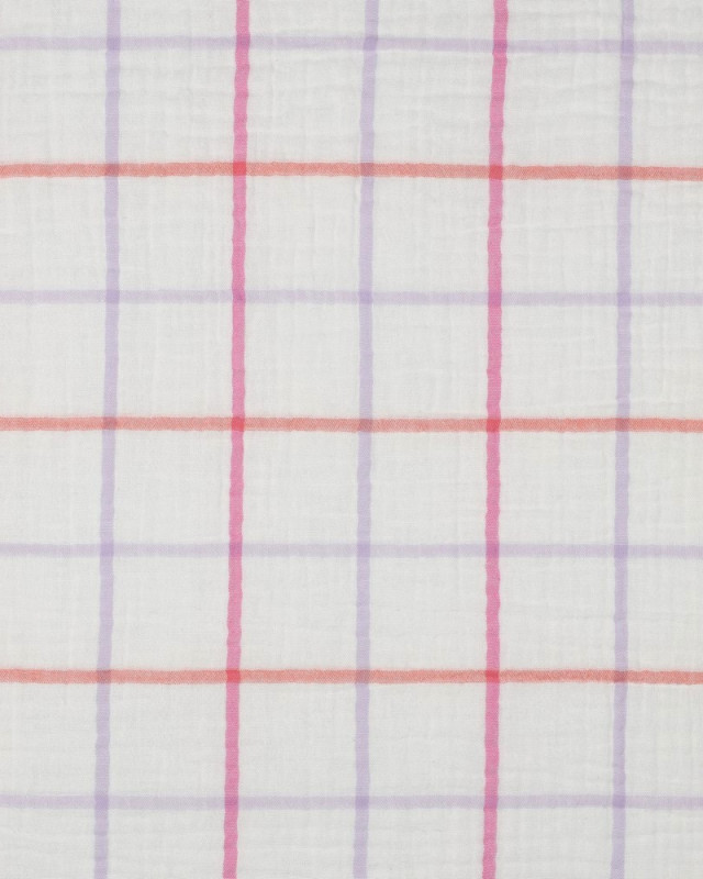 Tissu Double Gaze à Carreaux Roses et Lilas - Mercerine