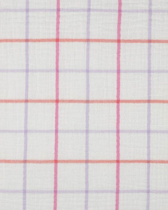 Tissu Double Gaze à Carreaux Roses et Lilas - Mercerine