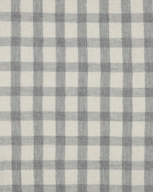 Tissu Double Gaze Coton Lin Carreaux Gris Fond Naturel - Mercerine
