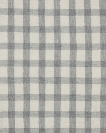 Tissu Double Gaze Coton Lin Carreaux Gris Fond Naturel - Mercerine