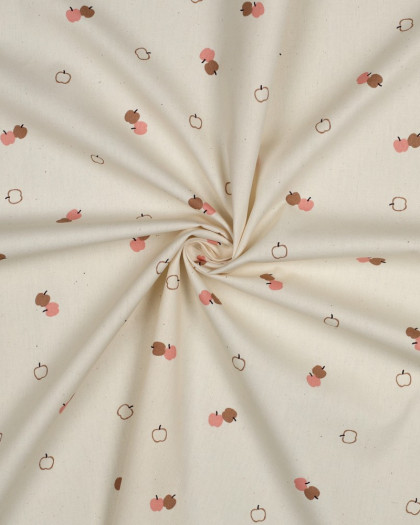 Popeline de Coton Gots Petites Pommes Roses Fond Naturel - Mercerine