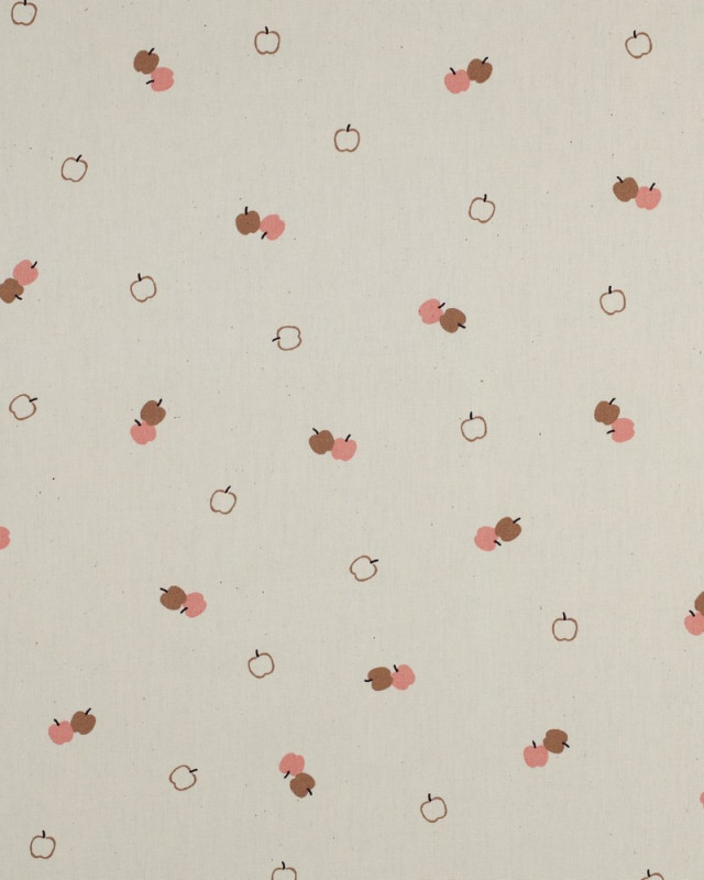 Popeline de Coton  Petites Pommes Roses Fond Naturel - Mercerine