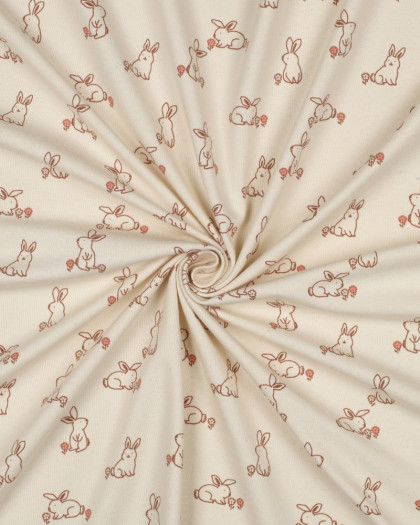 Tissu Jersey Gots Petit Lapinou Fond Naturel - Mercerine