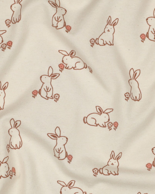 Tissu Jersey  Petit Lapinou Fond Naturel - Mercerine