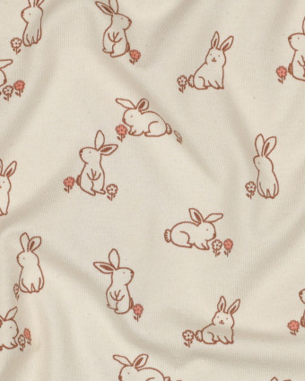 Tissu Jersey  Petit Lapinou Fond Naturel - Mercerine