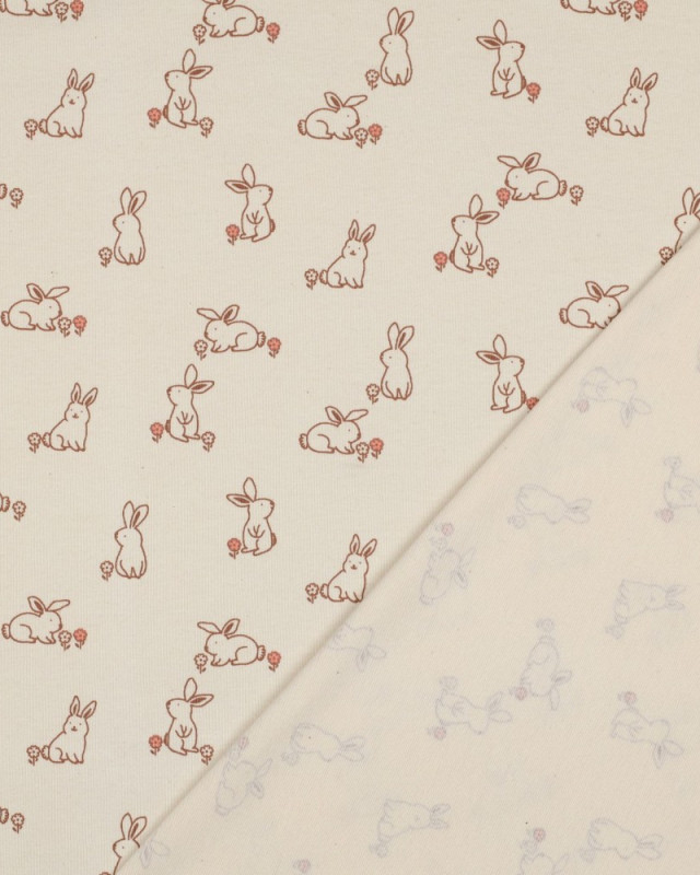 Tissu Jersey  Petit Lapinou Fond Naturel - Mercerine
