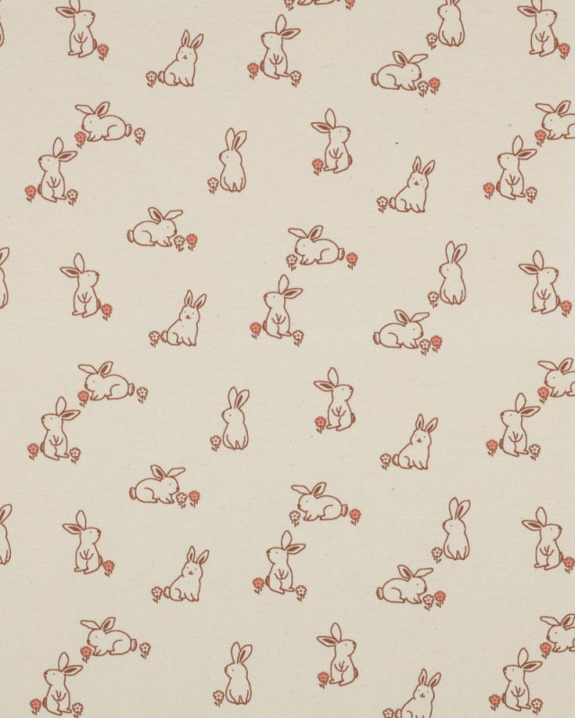 Tissu Jersey  Petit Lapinou Fond Naturel - Mercerine