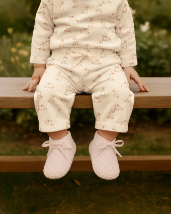 Tissu Jersey  Petit Lapinou Fond Naturel - Mercerine