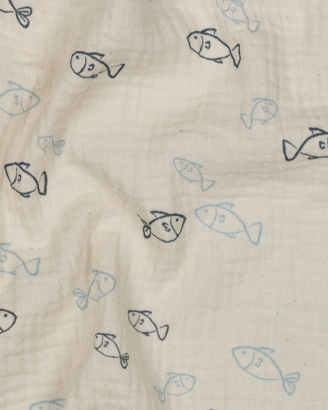 Double Gaze  Poisson Bleu Fond Naturel - Mercerine