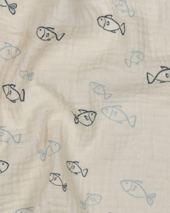 Double Gaze  Poisson Bleu Fond Naturel - Mercerine