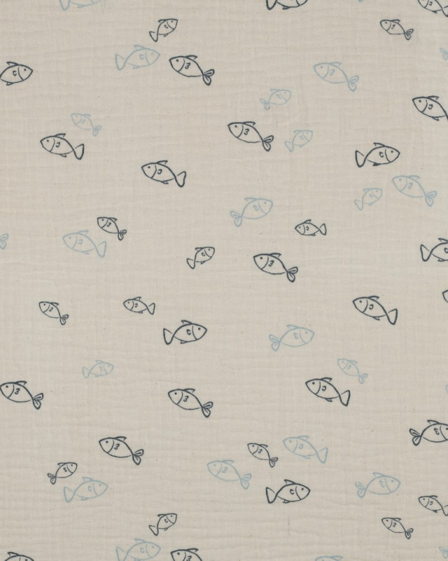 Double Gaze  Poisson Bleu Fond Naturel - Mercerine