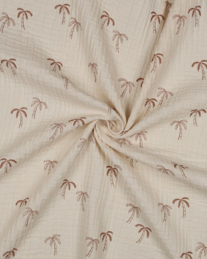 Double Gaze Gots Petits Palmiers Fond Naturel - Mercerine