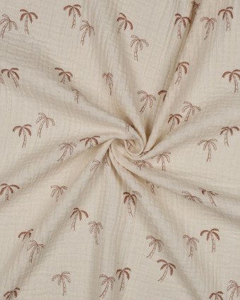 Double Gaze Gots Petits Palmiers Fond Naturel - Mercerine