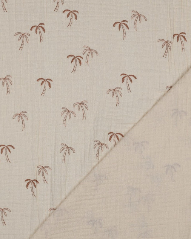 Double Gaze  Petits Palmiers Fond Naturel - Mercerine