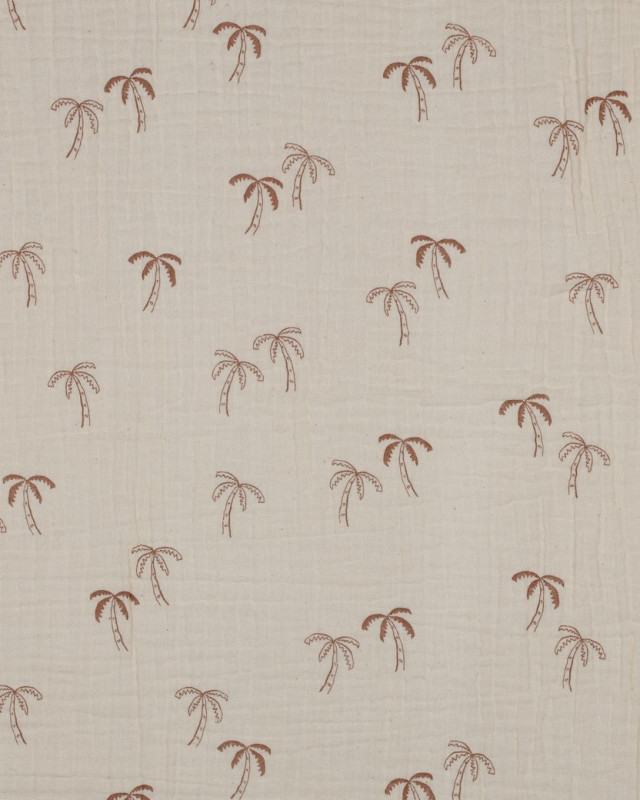 Double Gaze  Petits Palmiers Fond Naturel - Mercerine